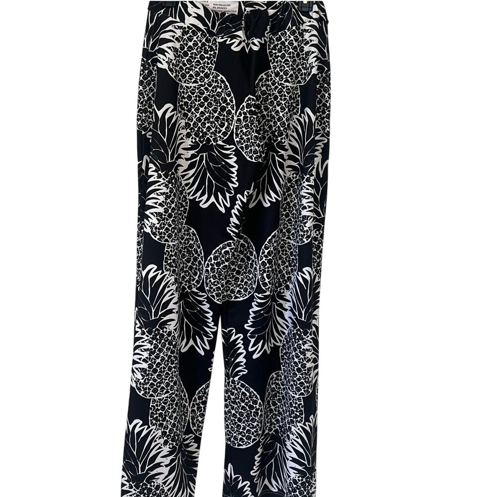 Lolly Wolly Doodle Pineapple Print Palazzo Wide-legged Pants Stretchy Med Reg